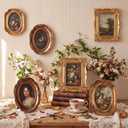 Lineshading 3 Pcs Vintage Gold Photo Frame 4x6, Baroque Ornate Resin Picture Frames Set with Glass Front, 3 Styles for Table Top Display and Wall Hanging Hotel Home Wedding Photography Prop (Classic)