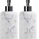YMXYJM 2pcs/Set Hand Soap Dispenser Sets - 10.8oz Refillable Resin Liquid Soap Dispensers with Rust-Proof Pump for Bathroom Countertop or Kitchen, Marble White