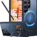 TORRAS 360°Spin Magnetic Stand for Samsung Galaxy S24 Ultra Case, Compatible with Magsafe, Shockproof Military Grade Protective Slim Galaxy S24 Ultra Phone Case with Kickstand & Ring Holder, Purple