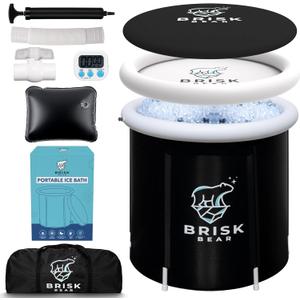 Ice Bath Tub for Athletes with Cover by Brisk Bear - Extra Large Cold Plunge Tub for Recovery - Inflatable Ice Bath Plunge Pool with Digital Timer - Cold Plunge to Soothe Muscles - Black Ice Tub