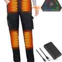 FERNIDA Women Heated Pants with Battery Pack Fleece-Lined Softshell Electric Heating Snow Pants for Outdoor Hiking Skiing (Large, Black)