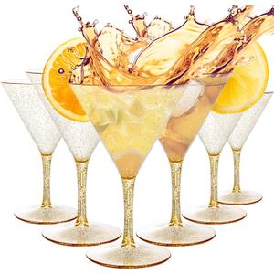 Liacere Martini Glasses Set of 6-11oz Plastic Gold Plastic Martini Glasses-Goblets&Chalices Elegant Colors,Hand-Blown,Art Deco Cocktail Colored Coupes For Manhattan,Cosmopolitan,SidecarSummer Party