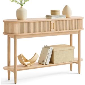 LINSY Fluted Console Table with Storage, Entryway Table Wood Entrance Tables for Front Door, Behind Couch Sofa Table with Shelves, Foyer Tables for Hallways, Living Room Boho Furniture, Light Wood