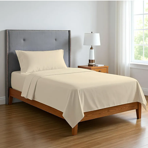 Carressa Linen 100% Organic Cotton Sheet Set Twin Size - 3 Piece, Crisp, Cooling Sateen Weave, Breathable Hotel Quality Deep Pocket Sheets (Ivory)