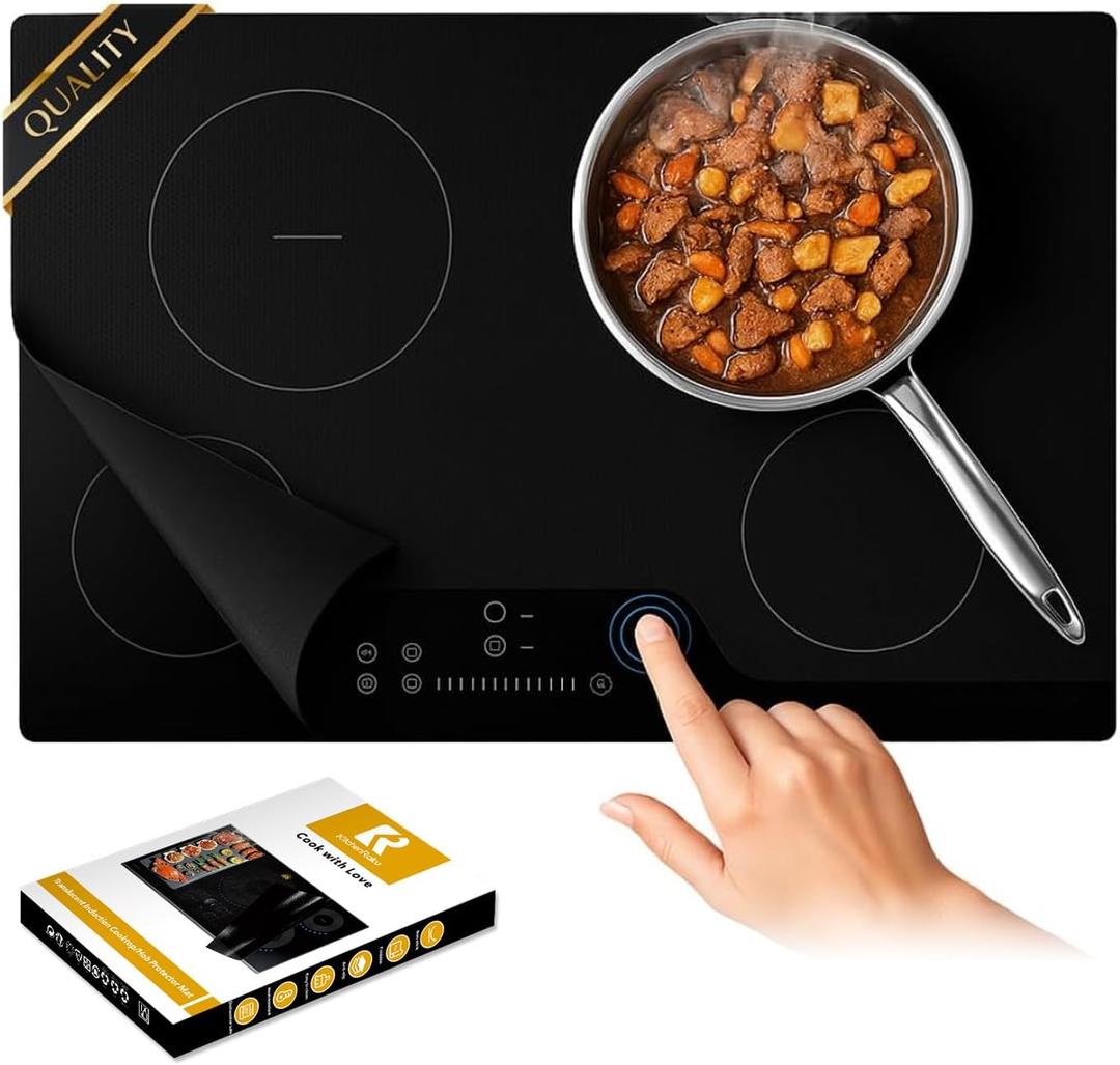 Large Induction Cooktop Protector Mat, Translucent (Magnetic) Stove Top Cover for Electric Stove, Silicone Stove Mat for Glass Top Stove, Glass Top Stove Cover (Semi-transparent Black, 20.4" 30.7")