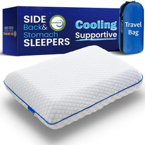 Cooling Gel Memory Foam Pillows for Sleeping Standard Size, Bamboo Rayon Bed Pillow for Back Side Sleeper, Medium Firm Contoured Support for Neck Shoulder Pain Relief, Washable Breathable Dorm Twin XL