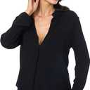 Womens Button Down Shirt Long Sleeve Button Up Shirt Ladies Work Blouses Loose Fit Tops (Black, S)