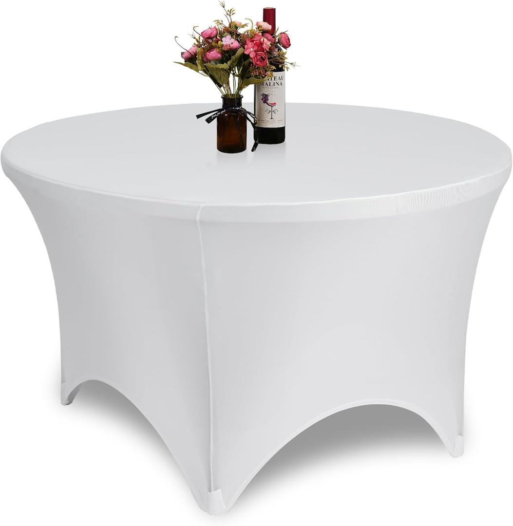 GFCC 4 Foot (48") Table White Round Stretch Tablecloth Spandex Fitted Stretchable Elastic Tablecloth