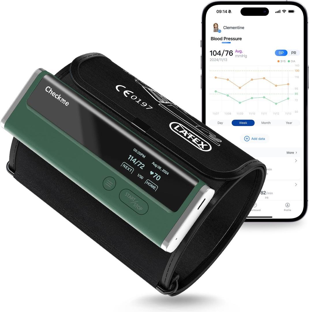 Checkme Blood Pressure Monitor for Home Use - Upper Arm Cuff, Bluetooth BP Machine, Accurate Readings in 30 sec, App Enabled for iOS & Android, Stores 50 BP Readings, Green