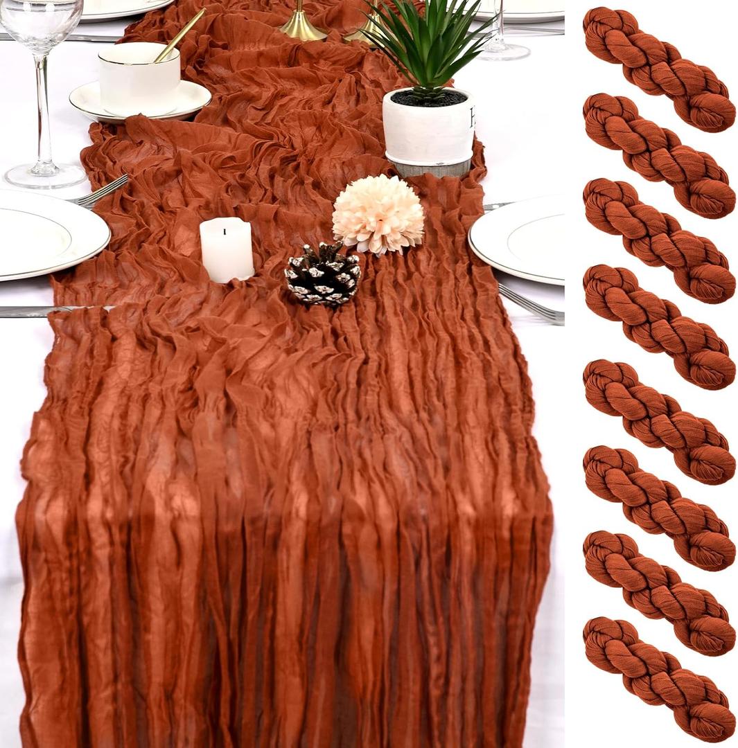 8 Pack Terracotta Cheesecloth Table Runner 17x108 inch Boho Gauze Cheese Cloth Table Runners for Wedding Party Baby Bridal Shower Home Decor