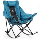 Dowinx Oversized Rocking Camping Chair, Fully Padded Patio Chair with Side Pocket and Carry Bag, High Back Portable Lawn Recliner with Headrest, Support 300 lbs, Blue