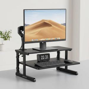 JINWINNER Ergonomic Two-Tier Computer Monitor Stand Riser with Keyboard Tray, Designed to promote better posture by raising your screen to an ergonomic eye level, Accommodates standard 15"–32" monitors