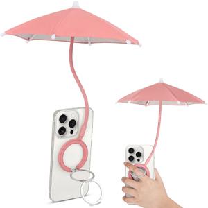 Magnetic Umbrella Phone Stand for Sun Protection,Adjustable Sun Shade Shield for iPhone 16/15/14/13/12 Pro Max,Samsung & Google,Detachable Ring Stand,Heat-Resistant Design,Car Mount Compatible, Pink