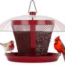 Kingsyard Bird Feeder for Outside, Dual-Use Metal Mesh Wild Bird Feeder with Weatherproof Dome Dual, 2.5 lbs Seed Capacity for Finch Cardinal (Red)