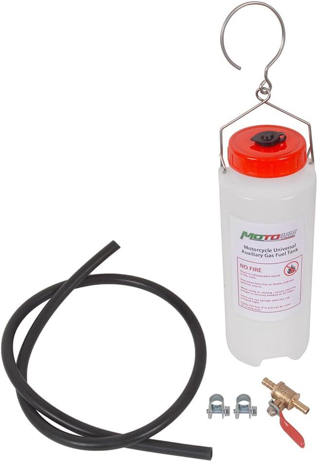MOTO4U Auxiliary Gas Fuel Tank Universal Motorcycle Gas Tank Repair Tool Kit Auxiliary Fuel Tank 1L with Fuel Hose,Cut Off Valve and Lid with Air Outlet