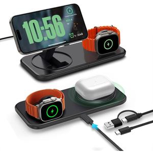 2 in 1 Wireless Charger for Mag-Safe Charging, 15W Fast Magnetic Wireless Charging Pad Stand for iPhone 16/15/14/13/12/Pro/Pro Max/Plus,AirPods,Apple Watch Series 10/9/8/7/6/SE/5/4/3/Ultra 2 (Black)