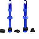 MBP Alloy Tubeless 50mm Bicycle Pro Design Presta Valve Stems Fits Most Rims with 2 Types of Grommets Included for Each stem. Alloy Cap has Built in Valve core Remover Tool. (Blue)