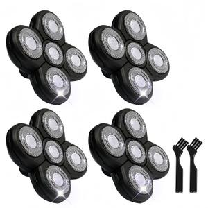 4PCS Shaver Replacement Blades for Head Shaver, 5 Blades Shaver Heads for Bald Men, Head and Face Electric Razor Shaver Heads, 2 Cleaning Brush
