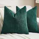 FUTEI Pack of 2 Chenille Decorative Throw Pillow Covers 18x18 Inch,Soft Embossed Striped Textured Cushion Case,Modern Home Decor for Couch Bed Living Room,Dark Green