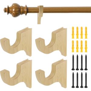 Antrader Wooden Curtain Rod Brackets,Curtain Rod Holder for 2" Pole,Single Bracket for Bathroom/Bedroom/Livingroom,4Pcs,Wood Color
