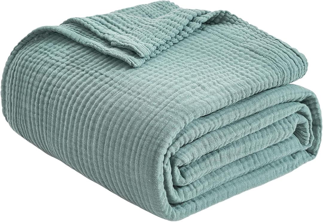 EMME Cotton Throw Blanket for Couch Soft Muslin Blankets 50"x60" Lightweight Breathable Blanket All Season Gauze Blanket, Teal