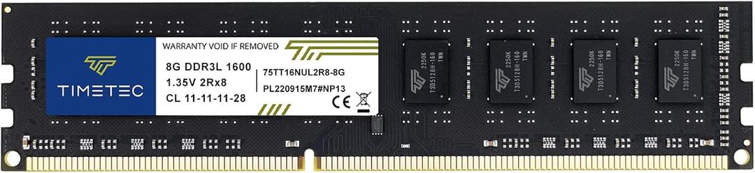 Timetec 8GB DDR3L / DDR3 1600MHz (DDR3L-1600) PC3L-12800 / PC3-12800 (PC3-12800U) Non-ECC Unbuffered 1.35V / 1.5V CL11 2Rx8 Dual Rank 240 Pin UDIMM Desktop PC Computer Memory RAM Module Upgrade (8GB)