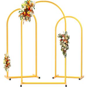 DDMY Large Arch Backdrop Stand (7.2FT/6.6FT/6FT) Metal Balloon Arch Stand Set of 3 Gold Party Stands for Wedding, Birthday, Baby Shower, Bridal Shower - Balloon Arched Frame for Garden Decor, Gold Floral Arches, 3 Pieces