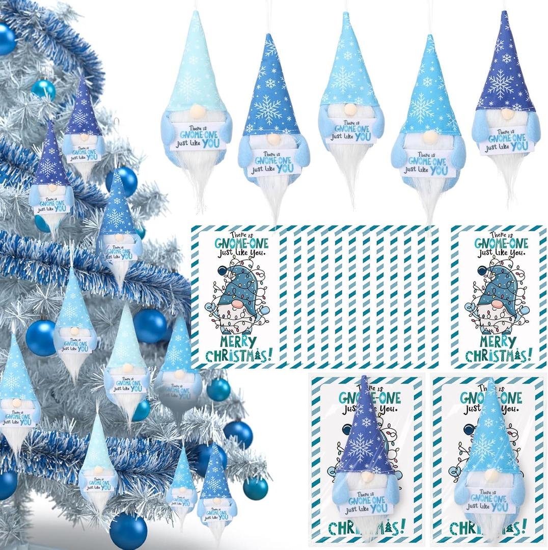 Peryiter 10 Set Winter Snowfalke Gnomes Hanging Ornaments Gifts Plush Beard Doll Blue and White Christmas Appreciation Gifts for Coworker Employees Staffs or Christmas Tree Home Office Decor
