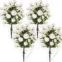 Lunmon 4 Pack 36" Artificial Camellia Flower Tree 3ft Outdoor Fake Flower Plant with Spike UV Resistant Faux Floral Blooming Bush for Front Door Porch Garden Indoor Patio Decor(White)