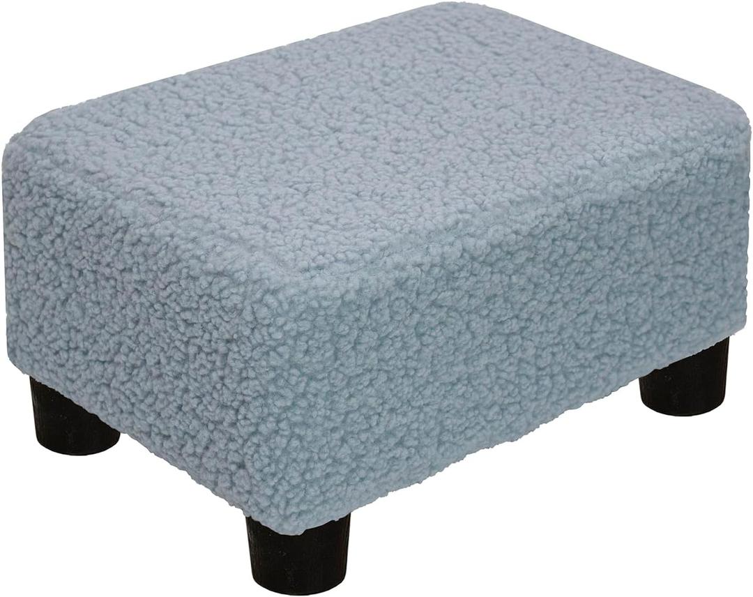CAROLMADE Small Foot Stool Ottoman Footstool with Legs Under Desk Footrest for Living Room Bedroom and Office, Soft Blue (11"D x 15.4"W x 8.3"H)