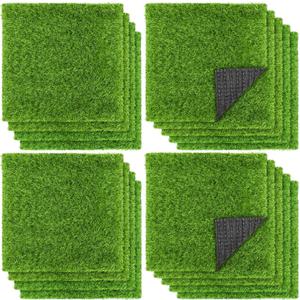 TURSTIN 18 Pieces Artificial Grass Mat 12 x 12 Inch Synthetic Grass Square Mats Indoor Outdoor Patio Flooring Fake Turf Patch Tiles Realistic Grass Rug for DIY Crafts Miniature Garden, Grass Green (12 x 12 Inches)