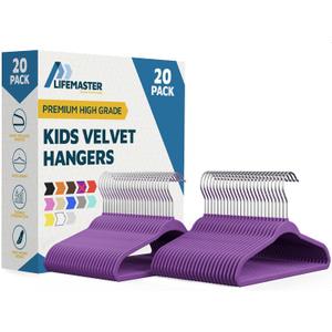 Purple Velvet Kids Hangers 20 Pack, 10.83" Non-Slip Baby & Toddler Hangers for Clothes, Space-Saving Slim ABS Plastic with 360 Swivel Hook & Notched Shoulders, Up to 10 lb Capacity