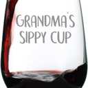 Bevvee Grandma's Sippy Cup - Stemless Wine Glass Gift for Grandmothers - Cute Birthday Glasses - Large 17 Oz