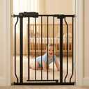 Narrow Walk Through Baby Gate 24.02-29.13 Inch Wide Auto Close Tension Black Metal Child Pet Indoor Safety Gates Pressure Mounted for Stairs& Doorways (24.02"-29.13"/61-74CM, Black)