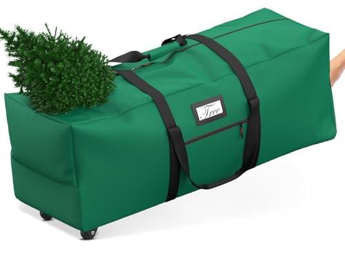 Mrrihand Christmas Tree Storage Bag, 9Ft Large Artificial Anti-Tear Heavy-Duty 600D Oxford Cloth Xmax Christmas Tree Storage Box with Rolling Wheels, Christmas Tree Storage Container (Green, 9Ft)