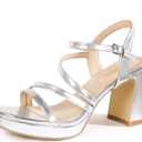 rsxses Platform Chunky Heels for Women Ankle Strap Heels Strappy Sandals with Open Toe Wedding Prom Bridal Women Dress Shoes (Silver, S) Size 11
