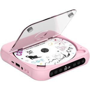 ENVYCLOUD CD Player Portable with Dual Stereo Speakers, Rechargeable Portable CD Player with Bluetooth for Home with Headphones, Support CD/AUX/USB,Pink