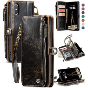 Defencase Compatible with iPhone Xs MAX Case Wallet with RFID Blocking Card Holder for Women Men, Fashion PU Leather Magnetic Snap Flip Zipper Strap Wallet Phone Case Fit for iPhone Xs MAX, Coffee