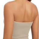 ODODOS Seamless Halter Crop Tops for Women Ribbed Soft V Neck Open Back Cropped Tank Top, 1-Pack, Mushroom, Medium-Large (L)