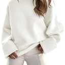 ANRABESS Women's Oversized Sweaters 2025 Long Sleeve Fuzzy Knit Casual Chunky Pullover Sweater Fall Outfits Clothes (Medium, White)