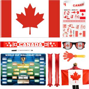 World Cup 2026 Fan Accessories with Large 3x5 ft Flag, Match Tracker Poster, Stickers, Cheering Sticks, Clapper & Scarf, World Cup Decorations Fan kit for Soccer Watch Party, Stadium and Home Cheering