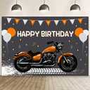 7x5 ft Motorcycle Birthday Backdrop Orange Motocross Racing Balloon Happy Birthday Party Decoration Extreme Sports Photography Background Supplies Boys Dirt Bike Bday Cake Table Banner