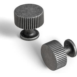 Goo-Ki Vintage Weathered Nickel Zinc Alloy Cabinet Large Knob - Single Hole Striped Decorations Cabinet Pull Hardware for Bedroom, Kitchen, 6 Pack (1.37" Diameter)