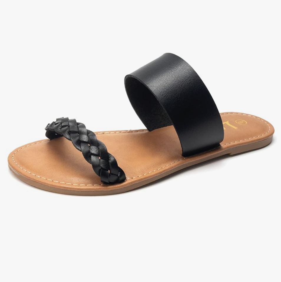 Women's Braided Slide Sandals Open Toe Two Band Slip On Flat Sandals Casual Summer Sandals, Size 7