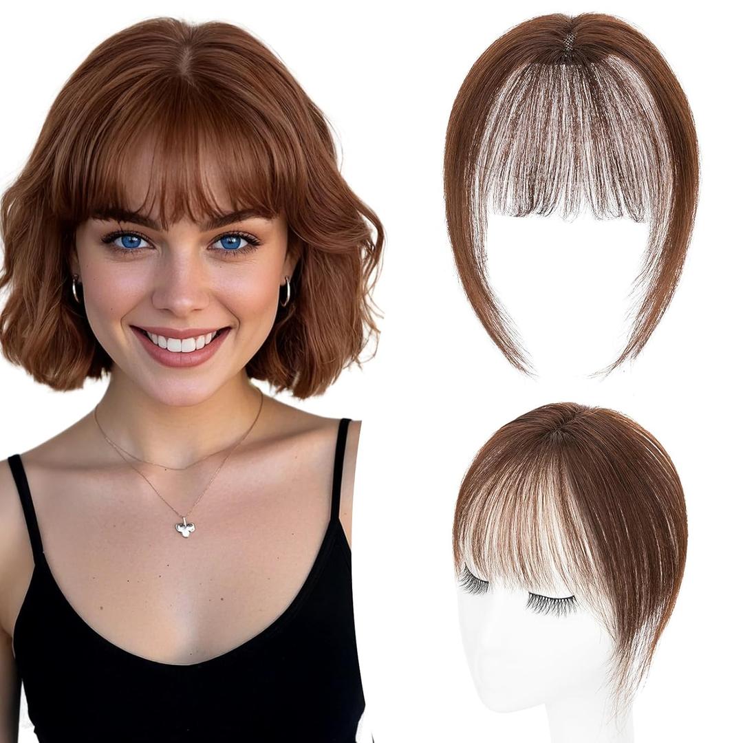 TESS Clip in Bangs Real Human Hair 360 3D Cover Clip on Bangs for Women Daily Wear Natural Look 10 Inch Wispy, Dark Brown