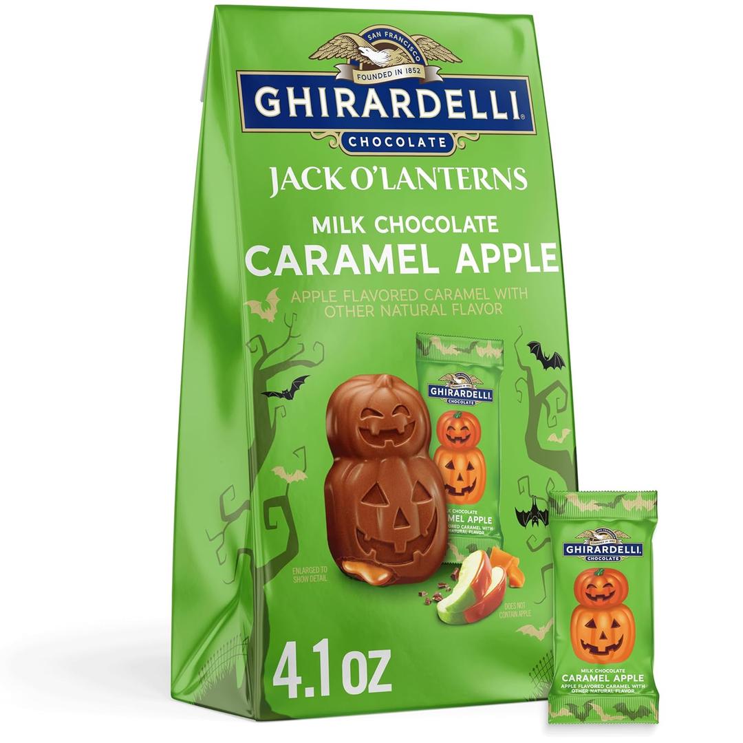 5 x GHIRARDELLI Milk Chocolate Caramel Apple Jack O Lanterns, 4.1 oz Bag  Halloween Candy Filled with Tart Apple Caramel for Gifting & Snacking (EXP 03/31/26)
