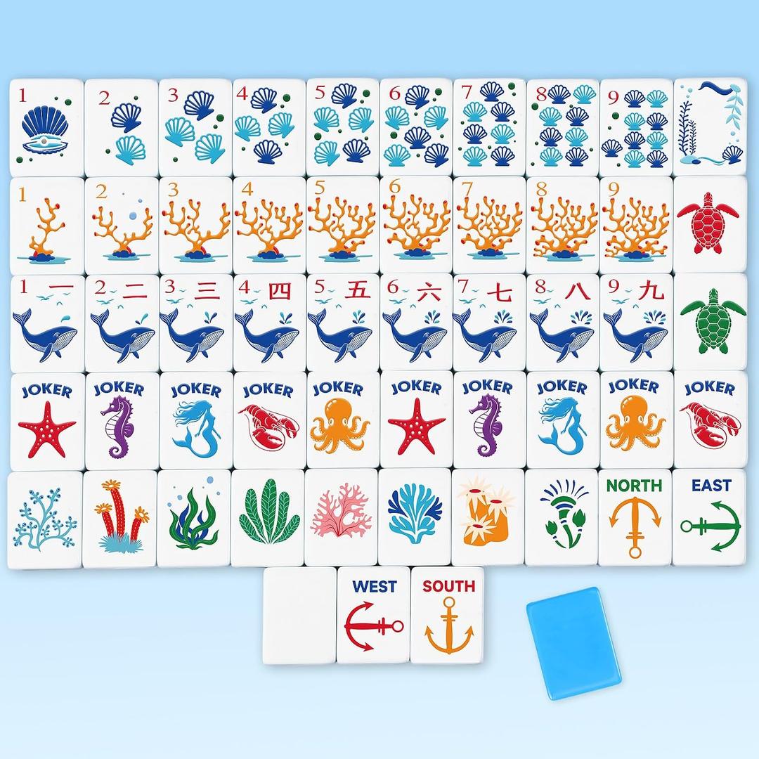 Simgoing 160 Pcs American Mahjong Tiles Set Blue Ocean Theme 2026 Mahjong Playing Cards Blue Mah Jong Game Set Portable Gift for Travel Beginner Lovers