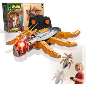 Wall Climbing RC Cockroach Toy for Kids, Realistic Bug Design, Rechargeable Remote Control Toy with LED Lights, Dual Mode Floor & Wall Driving, Gift for Boys Girls Ages 3+ (Orange Car(cockroach))