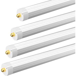 8ft LED Bulbs, 50W 6500LM 6000K, FA8 Single Pin LED Ballast Bypass Tube Lights Milky Cover, F96 T8 T10 T12 8 Foot LED Shop Lights to Fluorescent Replacement for Workshop, Warehouse, 4 Pack