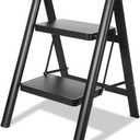 2 Step Ladder, Folding Step Stool for Adults with Wide Anti-Slip Pedal, Lightweight, Perfect for Kitchen& Household, Library Office,330lbs Capacity Sturdy Steel Ladder,Black